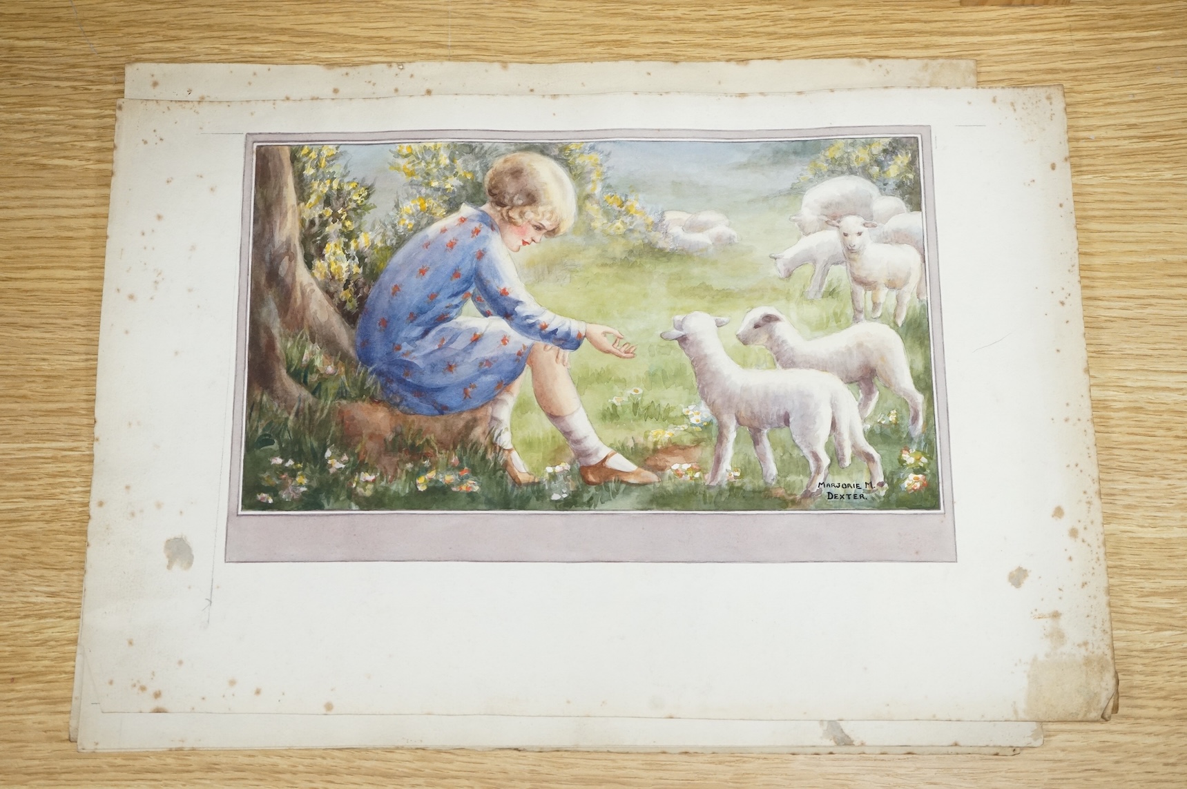 Marjorie Dexter (1903-1992), a set of five original watercolours for children's postcard artworks, Woodland Days, each signed, unframed, 39 x 25cm